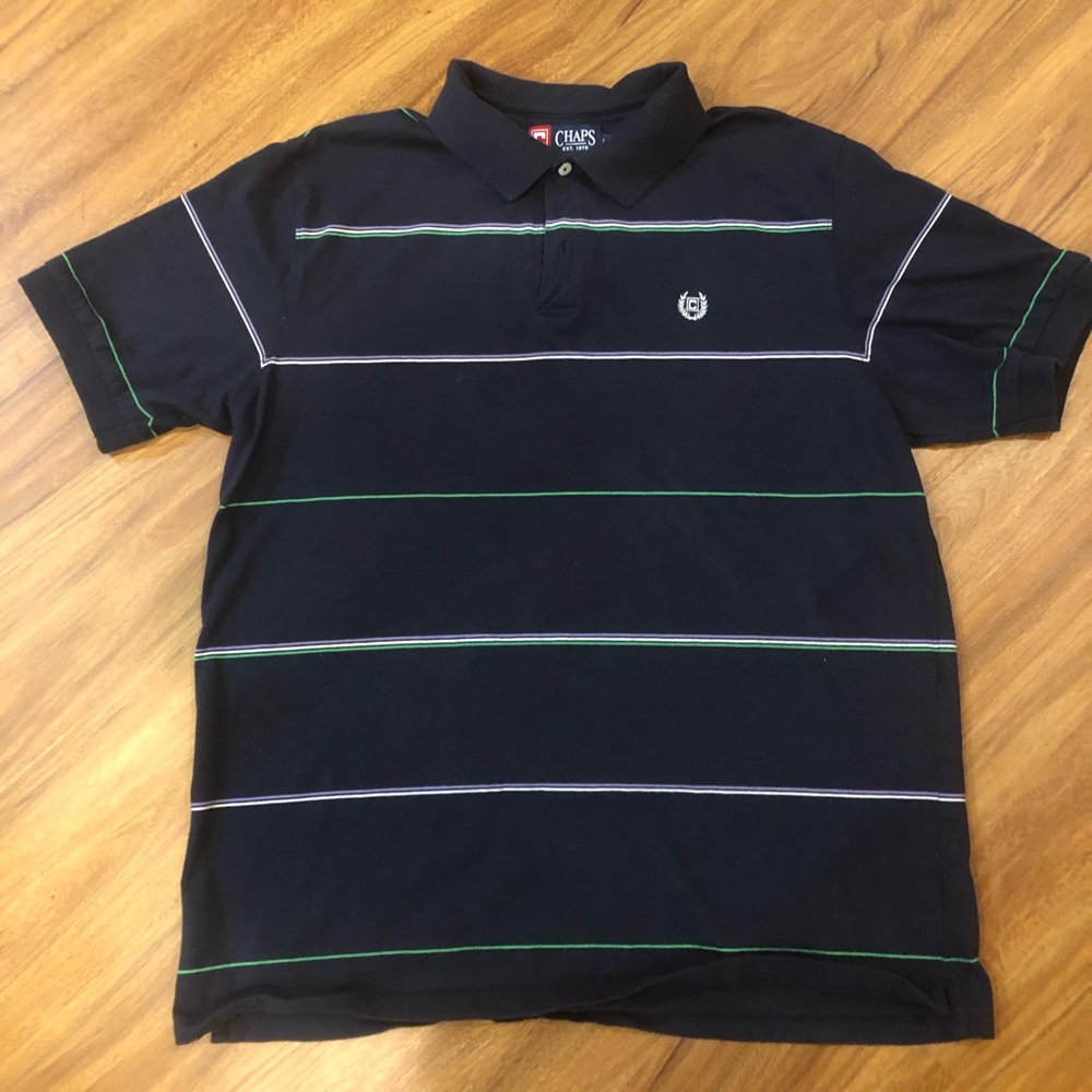 Mens Chaps Size large.  Navy blue with green, purple and white pin stripe.